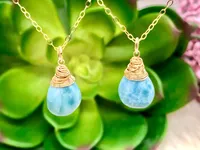 Larimar Wire Wrapped Pendant Necklace - Throat Chakra Necklace - Healing Crystal Necklace - Gift for Her – Image 6