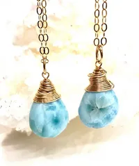 Larimar Wire Wrapped Pendant Necklace - Throat Chakra Necklace - Healing Crystal Necklace - Gift for Her – Image 3