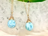 Larimar Wire Wrapped Pendant Necklace - Throat Chakra Necklace - Healing Crystal Necklace - Gift for Her – Image 2