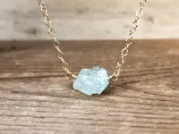 Raw Dainty Crystal Aquamarine Necklace - March Birthstone Jewelry - Pisces Necklace - Aquamarine Pendant - Gift for Pisces – Image 6