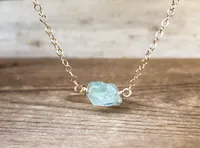 Raw Dainty Crystal Aquamarine Necklace - March Birthstone Jewelry - Pisces Necklace - Aquamarine Pendant - Gift for Pisces – Image 3