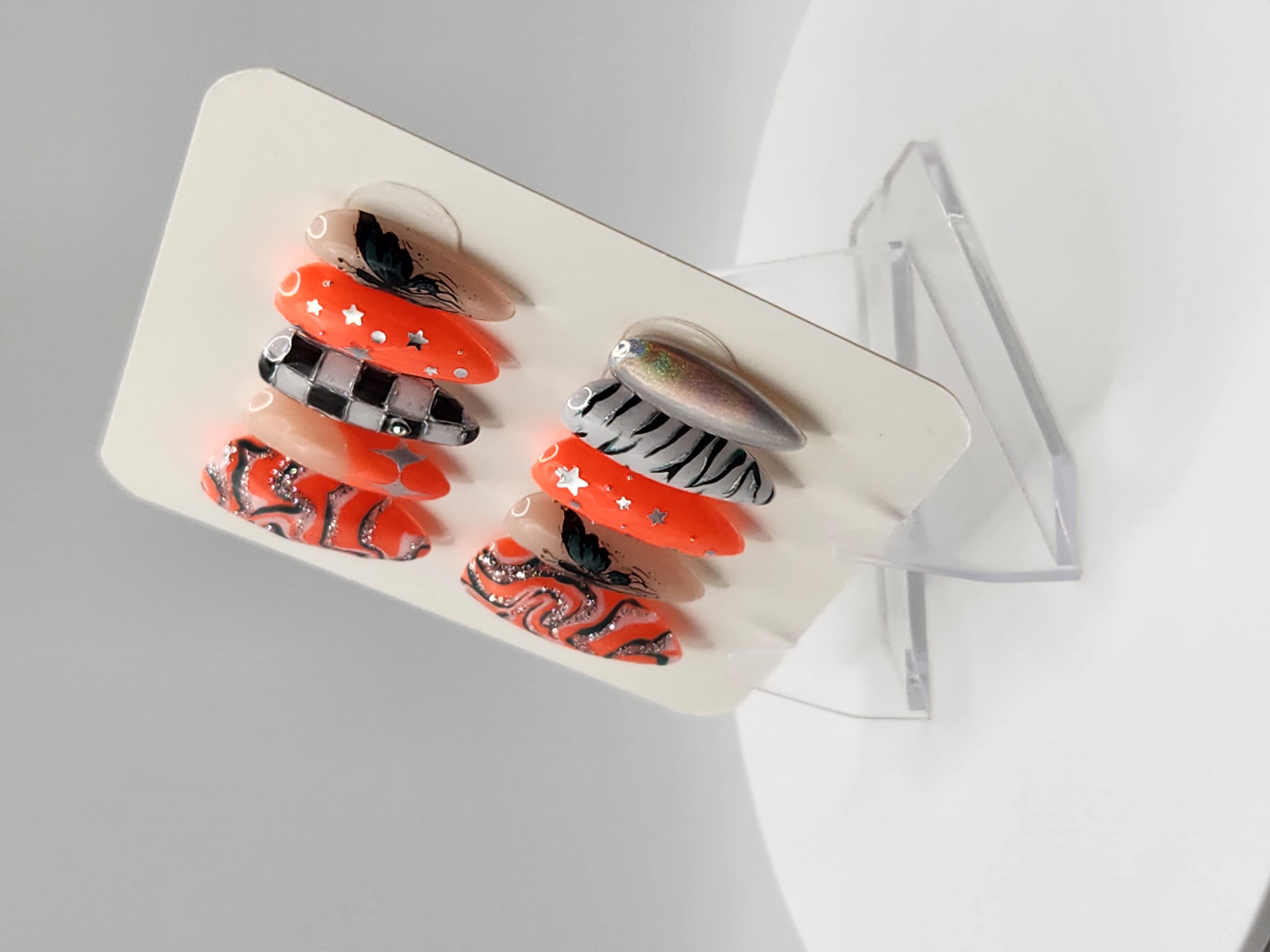 CORAL AFTER DARK | Coral, Teal & Chrome Y2K Press-On Nails – Image 3