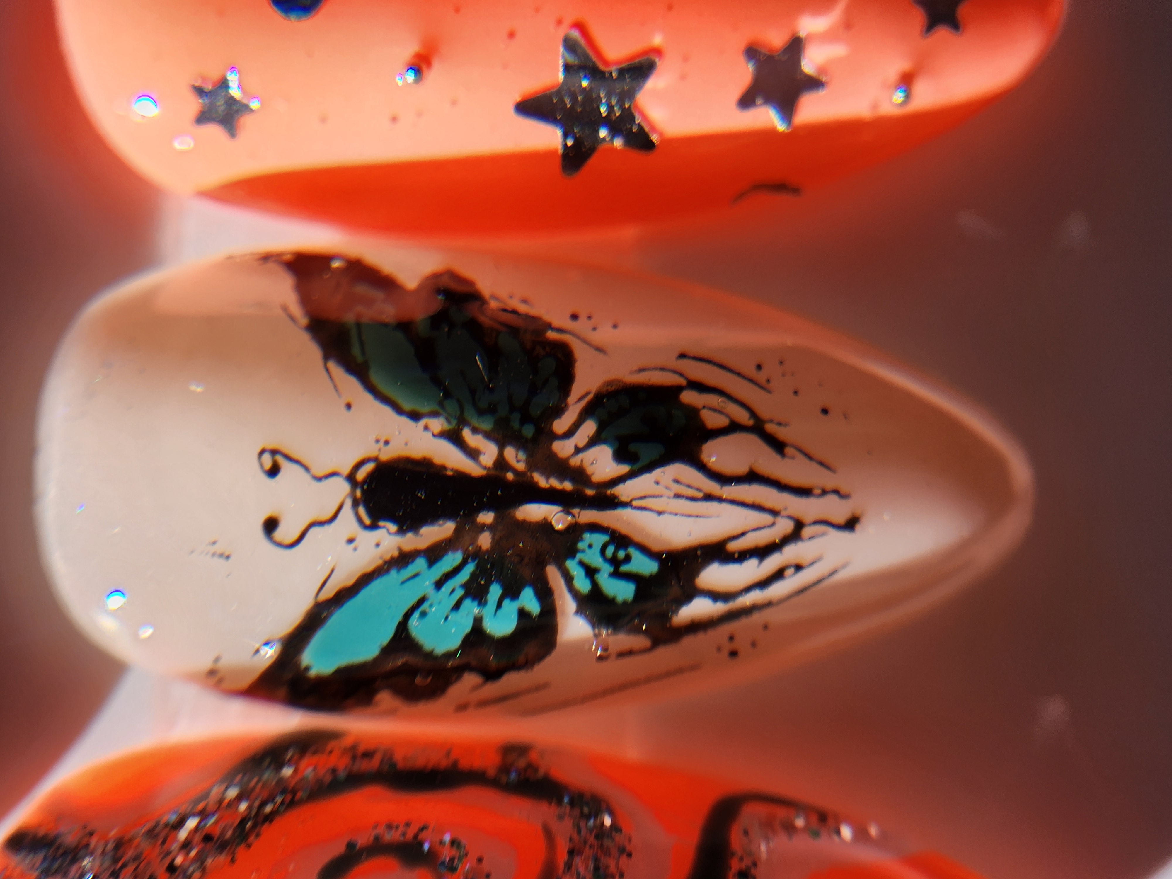 CORAL AFTER DARK | Coral, Teal & Chrome Y2K Press-On Nails – Image 7