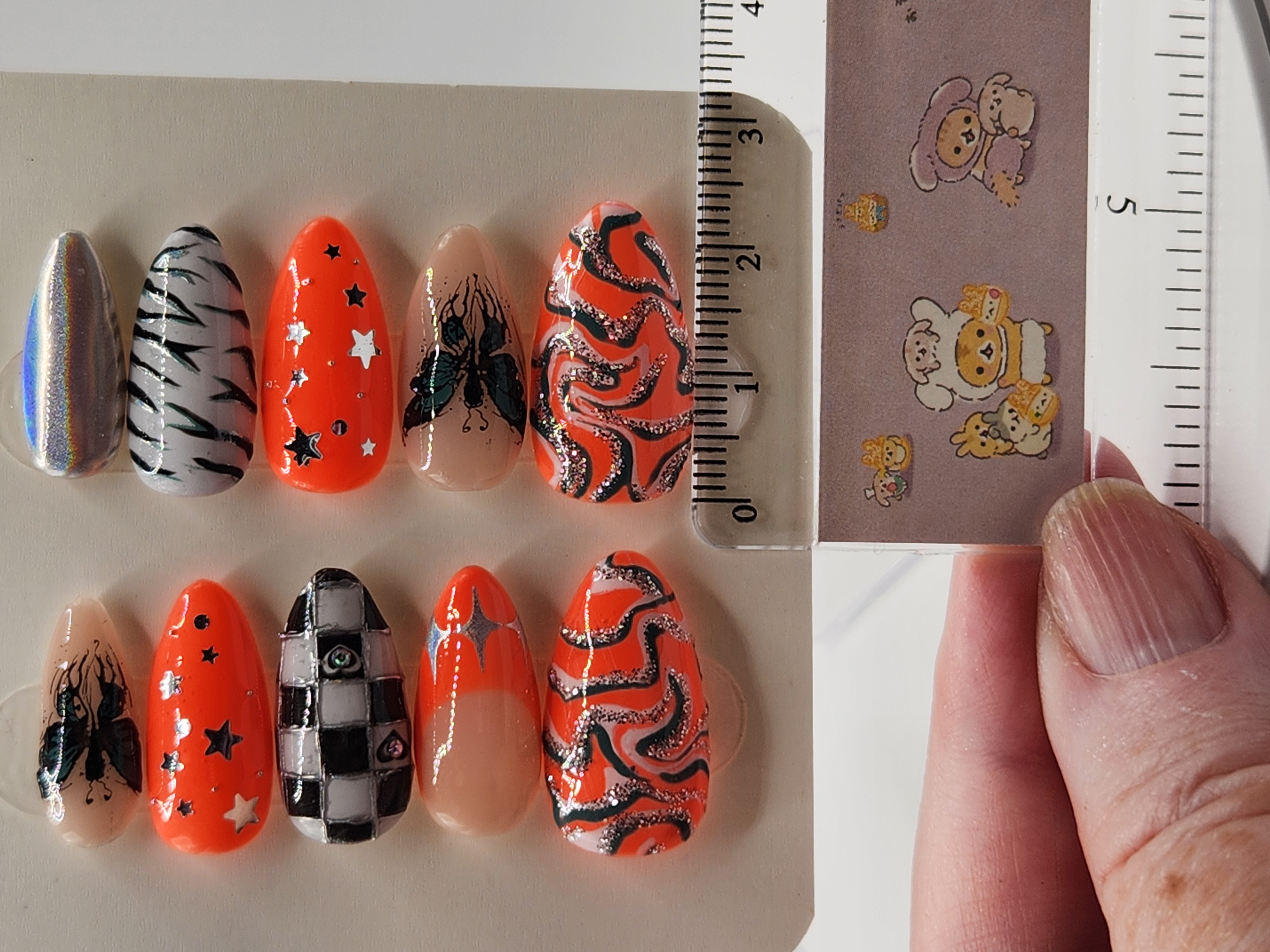 CORAL AFTER DARK | Coral, Teal & Chrome Y2K Press-On Nails – Image 6