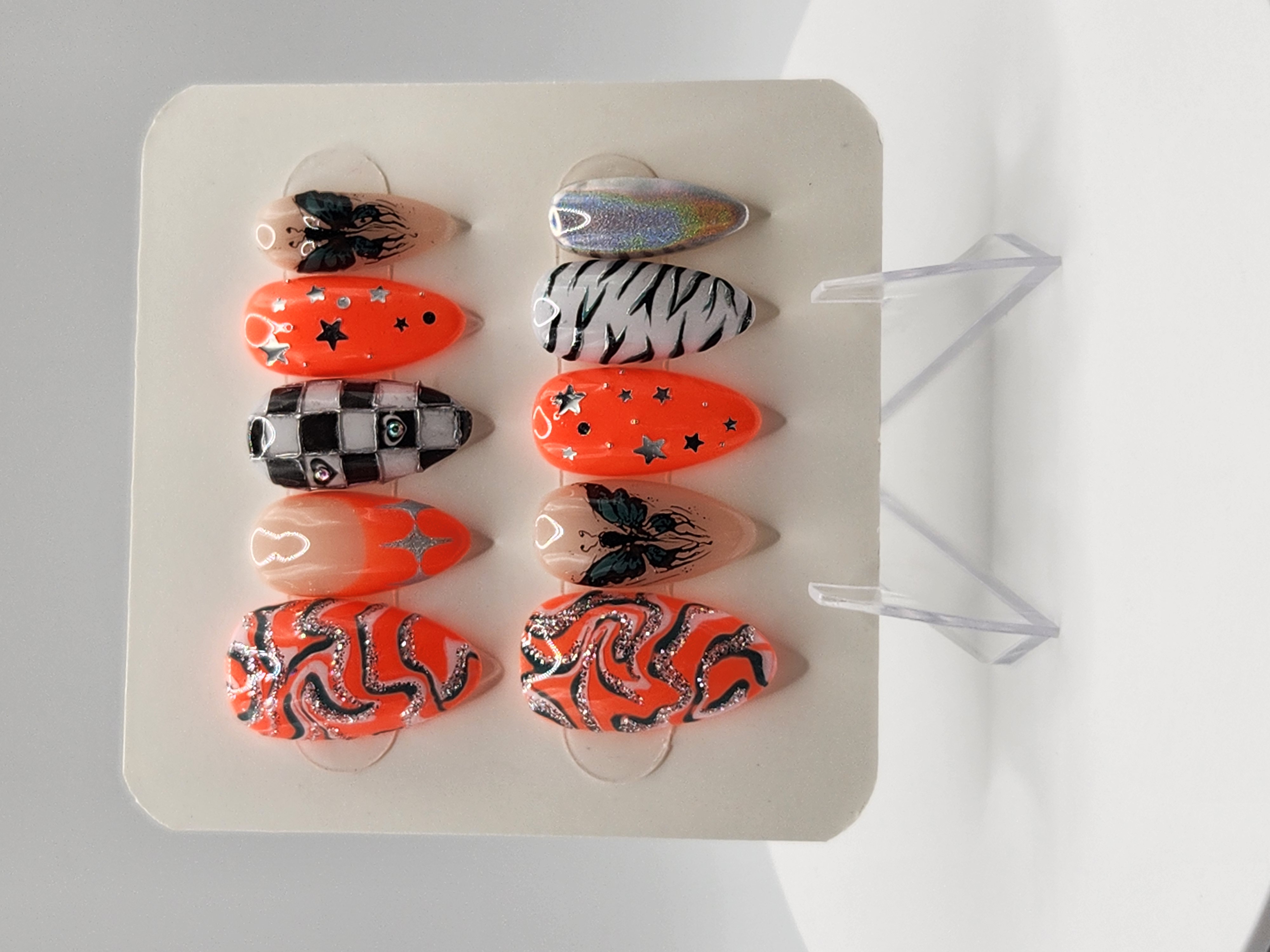 CORAL AFTER DARK | Coral, Teal & Chrome Y2K Press-On Nails – Image 1
