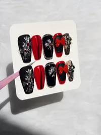 Crimson Relic Gothic Black and Red Press On Nails – Image 3