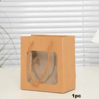 12pcs Kraft Paper Gift Bags with Window & Handle | Premium Souvenir & Party Packaging Bags – Image 2