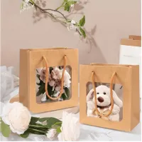 12pcs Kraft Paper Gift Bags with Window & Handle | Premium Souvenir & Party Packaging Bags – Image 1