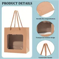 12pcs Kraft Paper Gift Bags with Window & Handle | Premium Souvenir & Party Packaging Bags – Image 5