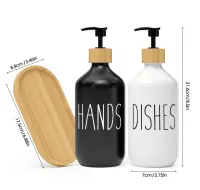 2pcs Black & White Frosted Soap Dispenser Set with Tray | Refillable Bathroom Pump Bottles – Image 6