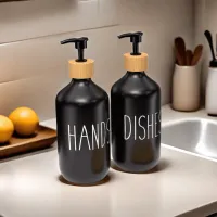 2pcs Black & White Frosted Soap Dispenser Set with Tray | Refillable Bathroom Pump Bottles – Image 2