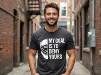 My Goal Is to Deny Yours Funny Hockey Goalie T-Shirt – Image 3