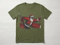 Santa Goalie Christmas Hockey T-Shirt | Funny Holiday Goalie Shirt – Image 1