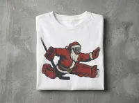 Santa Goalie Christmas Hockey T-Shirt | Funny Holiday Goalie Shirt – Image 5