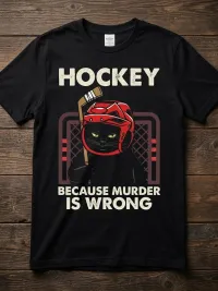 Hockey Because Murder Is Wrong Funny Goalie T-Shirt – Image 1
