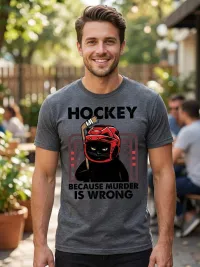 Hockey Because Murder Is Wrong Funny Goalie T-Shirt – Image 3