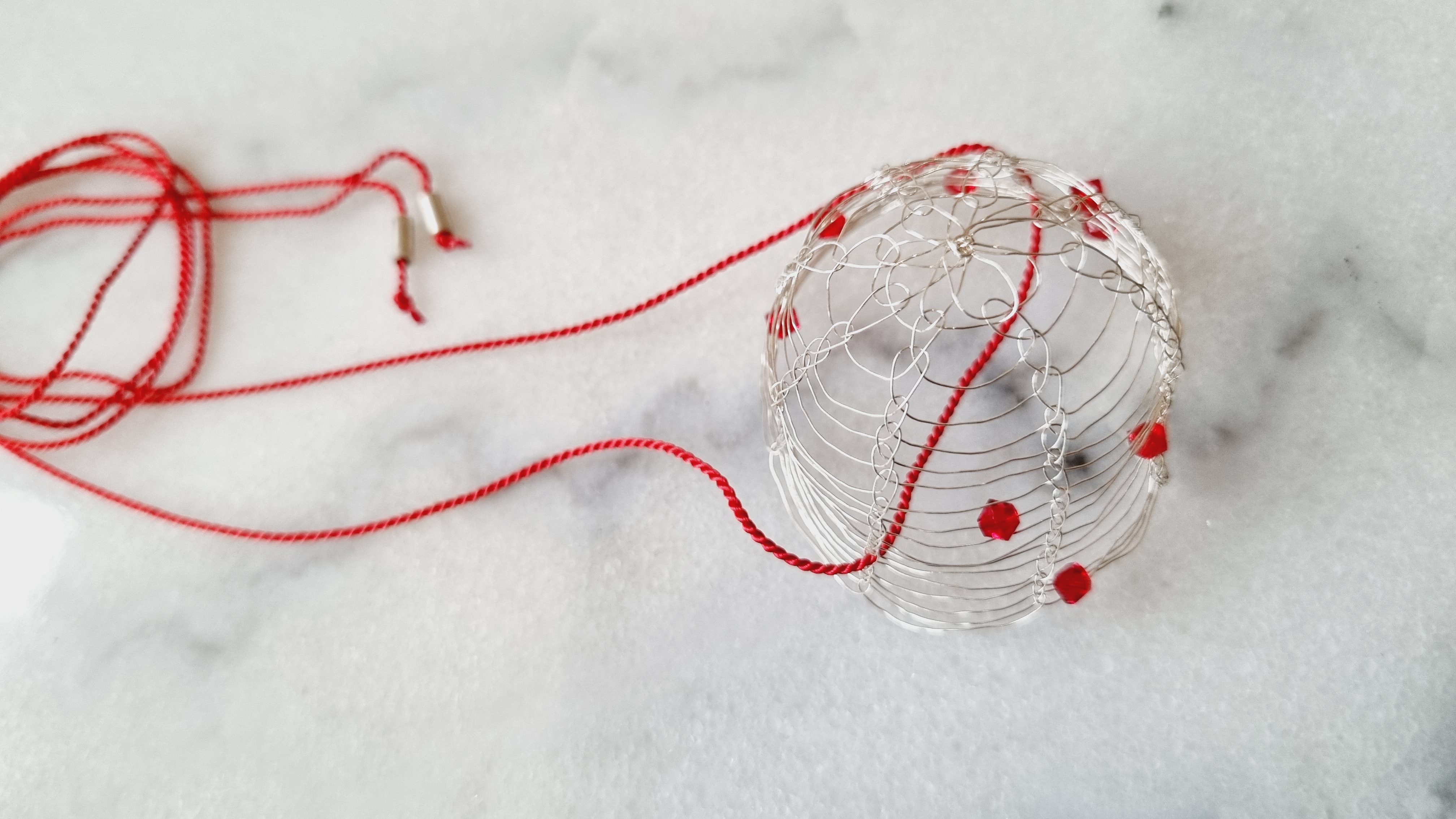 'You Beautiful Basket Case' Knitted Pendants – Red Beads with Red Silk Thread