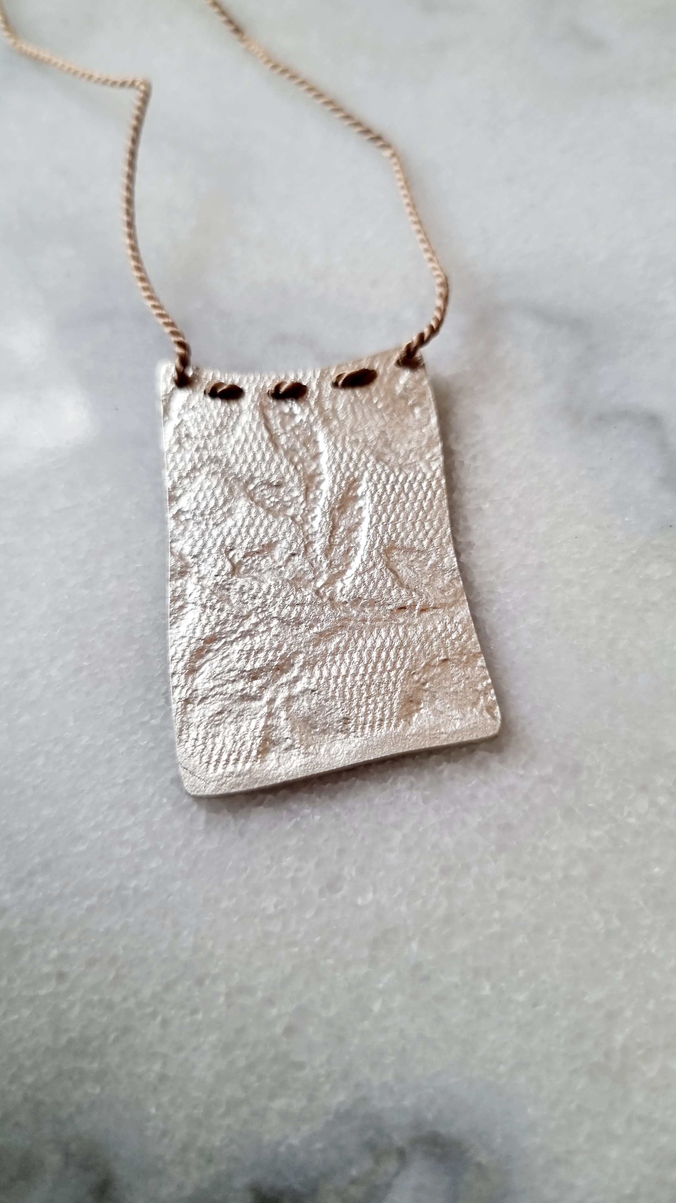 Fabric of Life Printed Necklace - S/S, Brown Silk Cord – Image 1