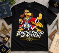 Brotherhood in Action | Masonic Cartoon T-Shirt – Large, Sand, With Lettering