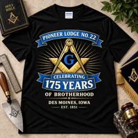 Pioneer Lodge No. 22 – 175th Anniversary Masonic T-Shirt – XL, Black