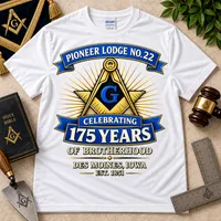 Pioneer Lodge No. 22 – 175th Anniversary Masonic T-Shirt – S, White