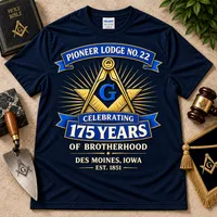 Pioneer Lodge No. 22 – 175th Anniversary Masonic T-Shirt – L, Navy