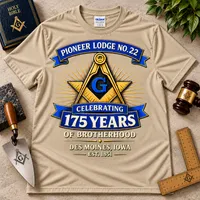 Pioneer Lodge No. 22 – 175th Anniversary Masonic T-Shirt – S, Sand