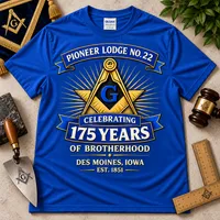Pioneer Lodge No. 22 – 175th Anniversary Masonic T-Shirt – XL, Royal Blue