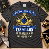 Pioneer Lodge No. 22 – 175th Anniversary Masonic T-Shirt – L, Charcoal