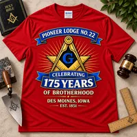 Pioneer Lodge No. 22 – 175th Anniversary Masonic T-Shirt – XL, Red