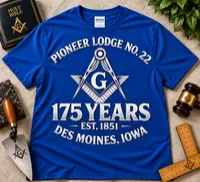 Pioneer Lodge No. 22 – 175th Anniversary Classic Heritage T-Shirt. – XL, Royal Blue