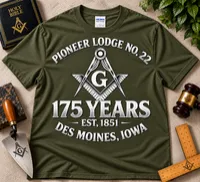 Pioneer Lodge No. 22 – 175th Anniversary Classic Heritage T-Shirt. – XL, Olive Drab