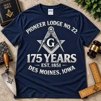 Pioneer Lodge No. 22 – 175th Anniversary Classic Heritage T-Shirt. – S, Navy