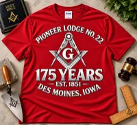 Pioneer Lodge No. 22 – 175th Anniversary Classic Heritage T-Shirt. – M, Red