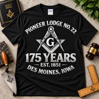 Pioneer Lodge No. 22 – 175th Anniversary Classic Heritage T-Shirt. – M, Black