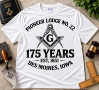Pioneer Lodge No. 22 – 175th Anniversary Classic Heritage T-Shirt. – L, White