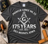 Pioneer Lodge No. 22 – 175th Anniversary Classic Heritage T-Shirt. – XL, Charcoal