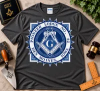 Pioneer Lodge No. 22 – Blue & White Masonic Emblem T-Shirt – L, Charcoal
