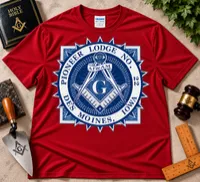 Pioneer Lodge No. 22 – Blue & White Masonic Emblem T-Shirt – L, Red