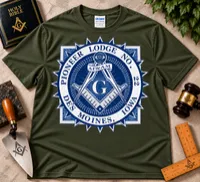 Pioneer Lodge No. 22 – Blue & White Masonic Emblem T-Shirt – L, Olive Drab