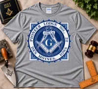 Pioneer Lodge No. 22 – Blue & White Masonic Emblem T-Shirt – XL, Heather Gray