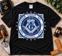 Pioneer Lodge No. 22 – Blue & White Masonic Emblem T-Shirt – L, Black