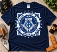 Pioneer Lodge No. 22 – Blue & White Masonic Emblem T-Shirt – XL, Navy