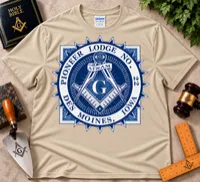 Pioneer Lodge No. 22 – Blue & White Masonic Emblem T-Shirt – XL, Sand
