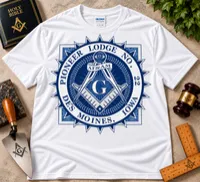 Pioneer Lodge No. 22 – Blue & White Masonic Emblem T-Shirt – M, White