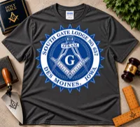 South Gate Lodge No. 657 – Classic Blue Masonic Emblem T-Shirt – XL, Charcoal