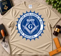 South Gate Lodge No. 657 – Classic Blue Masonic Emblem T-Shirt – L, Sand