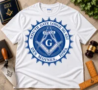 South Gate Lodge No. 657 – Classic Blue Masonic Emblem T-Shirt – L, White