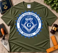 South Gate Lodge No. 657 – Classic Blue Masonic Emblem T-Shirt – XL, Olive Drab