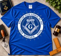 South Gate Lodge No. 657 – Classic Blue Masonic Emblem T-Shirt – L, Royal Blue